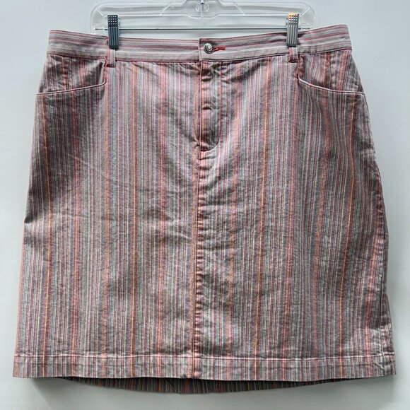 CJ Banks Women's Size 18W Colorful Pink Denim Mini Pencil Skirt Striped Stretch - Picture 1 of 5
